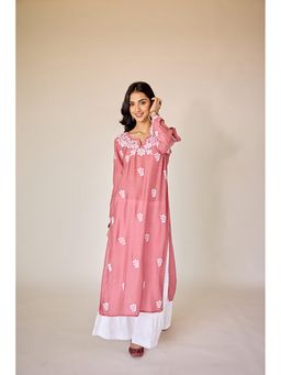 Old Marigold - Mehjabeen Pink Muslin Hand Embroidered Chikankari Kurta