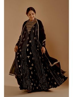 Masaba - Black Gold Potters Touch Anarkali with Dupatta