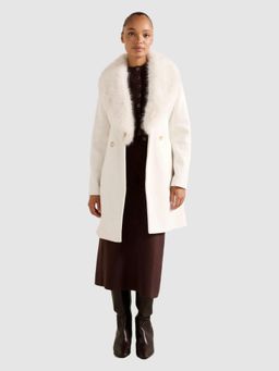 Forever New - White Rocky Fur Collar Wrap Coat