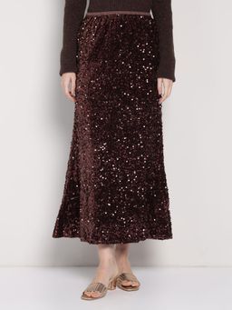 Cover Story - Brown Flared Sequin Skirt