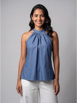 Twenty Dresses by Nykaa Fashion - Blue Gathered Halter Neck Top