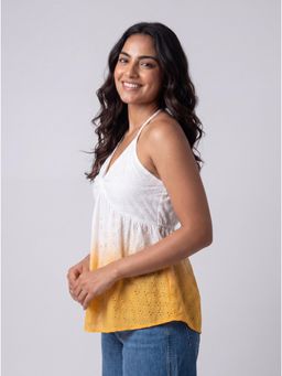 Twenty Dresses by Nykaa Fashion - Yellow Ombre Schiffli Embroidered Halter Neck Top