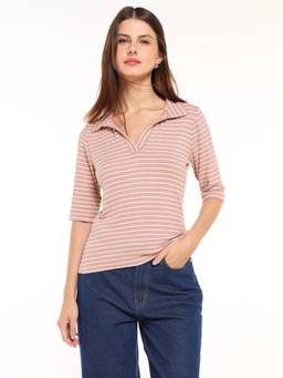 Cover Story - Pink Stripes Polo T-Shirt