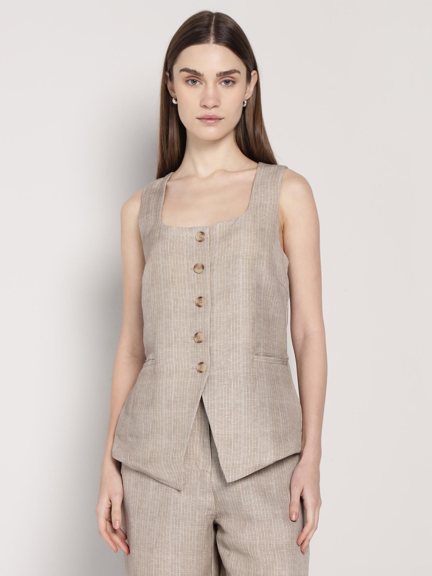 cover story Beige Linen Stripes Jacket-picture-15