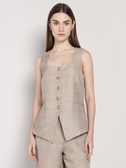 Cover Story - Beige Linen Stripes Jacket