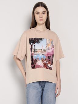 Cover Story - Beige Graphic T-Shirt