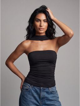 Twenty Dresses by Nykaa Fashion - Black Scarf Neck Ruched Backless Top
