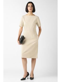 Van Heusen - Women Beige Solid Knee Length Formal Dress