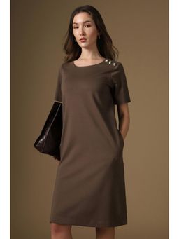 Van Heusen - Women Brown Solid Knee Length Casual Dress