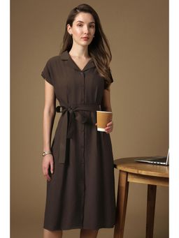 Van Heusen - Womens Brown Solid Casual Dress with Belt