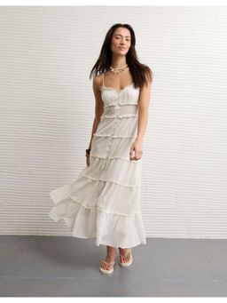 American Eagle - Womens Button Up Ruffle Maxi Dress