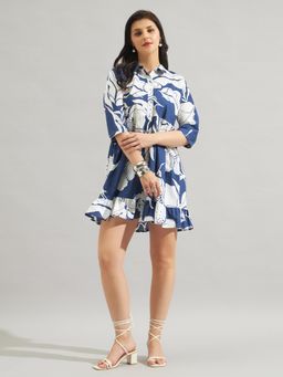 Twenty Dresses by Nykaa Fashion - Women Blue & White Floral Print Shirt Dress