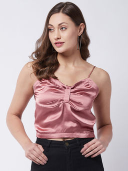 Magre - Rust Satin Solid Sweetheart Neck Top