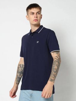 GAP - Men Solid Half Sleeves Navy Blue Polo T-shirt