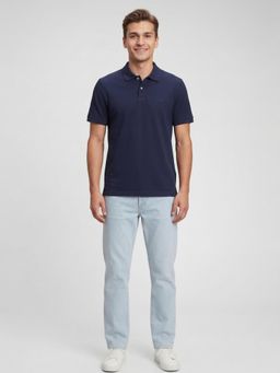 GAP - Men Solid Half Sleeves Navy Blue Polo T-shirt