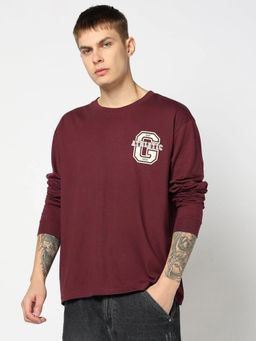 GAP - Men Graphic Full Sleeves Burgundy T-shirt