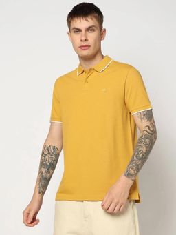 GAP - Men Solid Half Sleeves Mustard Polo T-shirt
