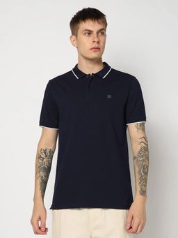 GAP - Men Solid Half Sleeves Navy Blue Polo T-shirt