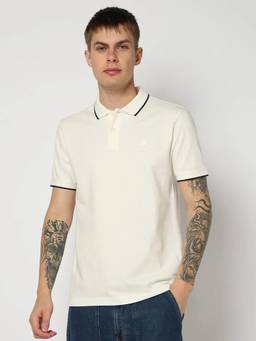 GAP - Men Solid Half Sleeves Off White Polo T-shirt