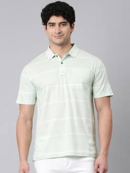 Classic Polo - Men Green Regular Fit Stripes Cotton Polo T-shirt