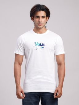 Classic Polo - Men White Slim Fit Printed Cotton T-shirt