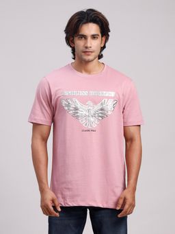 Classic Polo - Men Pink Slim Fit Printed Cotton T-shirt