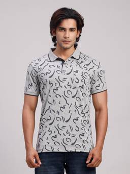 Classic Polo - Men Grey Slim Fit Printed Cotton Blend Polo T-shirt