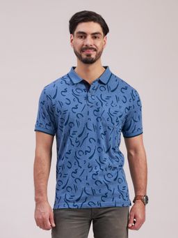 Classic Polo - Men Indigo Slim Fit Printed Cotton Blend Polo T-shirt