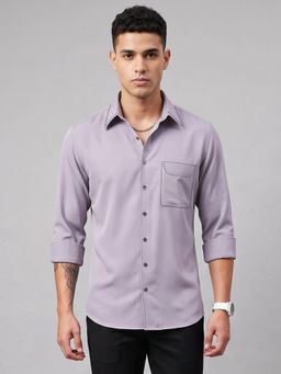 Charagh Din - Men Blended Tailored Fit Mauve Solid/Plain Casual Shirt