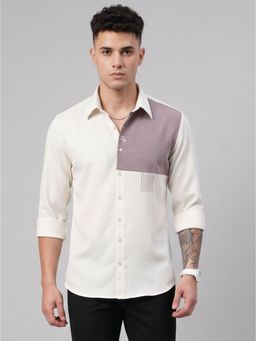 Charagh Din - Men Blended Tailored Fit White Colorblock Casual Shirt