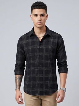 Charagh Din - Men Blended Tailored Fit Black Checks Casual Shirt