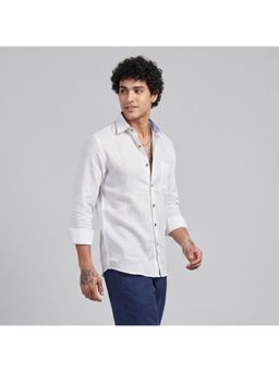 Charagh Din - Men Linen Tailored Fit White Stripes Casual Shirt