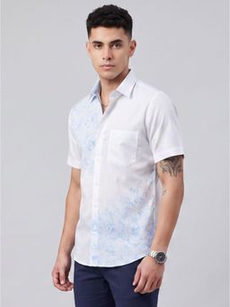 Charagh Din - Men Blended Tailored Fit White Printed Casual Shirt