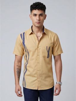 Charagh Din - Men Blended Tailored Fit Mustard Printed Casual Shirt