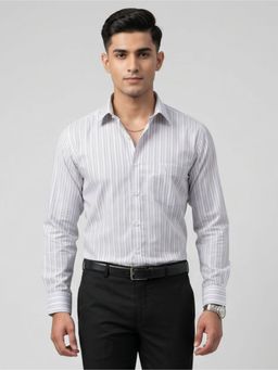 Charagh Din - Men Blended Regular Fit Blue Stripes Formal Shirt