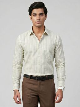 Charagh Din - Men Blended Regular Fit Green Stripes Formal Shirt
