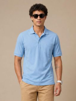 Charagh Din - Men Blended Regular Fit Blue Solid/Plain Casual Polo T-shirt