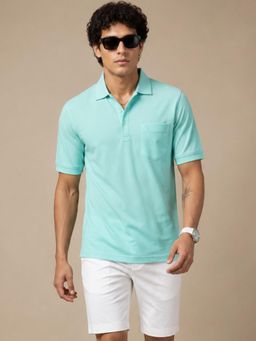 Charagh Din - Men Blended Regular Fit Green Solid/Plain Casual Polo T-shirt