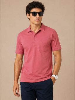 Charagh Din - Men Blended Regular Fit Peach Solid/Plain Casual Polo T-shirt