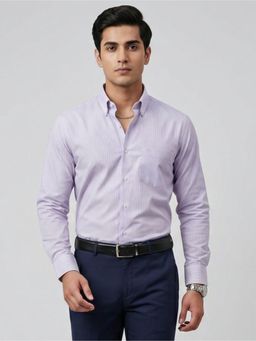 Charagh Din - Men Blended Regular Fit Mauve Stripes Formal Shirt