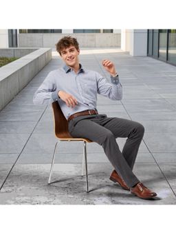Charagh Din - Men Blended Regular Fit Grey Stripes Formal Shirt