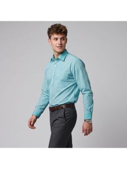 Charagh Din - Men Blended Regular Fit Green Stripes Formal Shirt