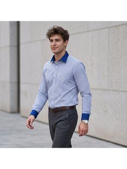 Charagh Din - Men Blended Regular Fit Blue Checks Formal Shirt