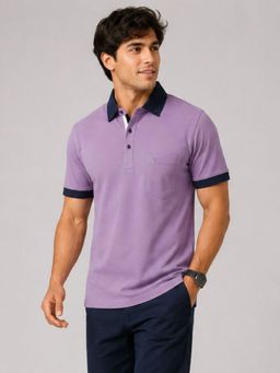 Charagh Din - Men Lycra Regular Fit Mauve Solid/Plain Casual Polo T-shirt