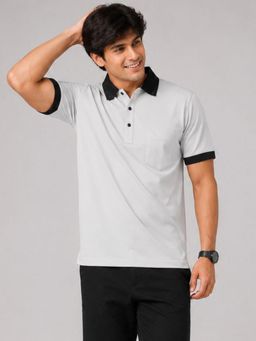 Charagh Din - Men Lycra Regular Fit White Solid/Plain Casual Polo T-shirt