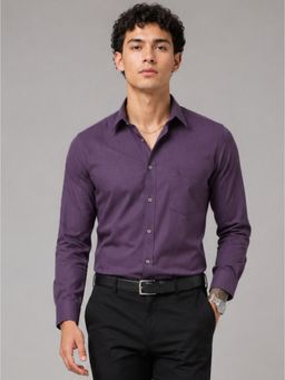 Charagh Din - Men Blended Regular Fit Purple Solid/Plain Formal Shirt