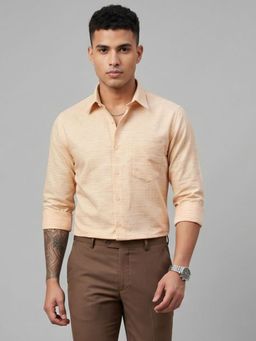 Charagh Din - Men Blended Regular Fit Beige Embroidered Formal Shirt