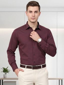 Charagh Din - Men Blended Regular Fit Maroon Stripes Formal Shirt