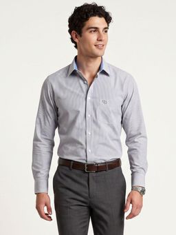 Charagh Din - Men Blended Regular Fit Blue Stripes Formal Shirt