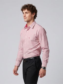 Charagh Din - Men Blended Regular Fit Red Stripes Formal Shirt